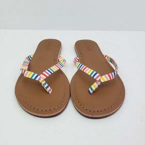 J. Crew Womens Size 5 Multi Color Striped Slip On Thong Flip Flop Sandals AX836 - Picture 3 of 10